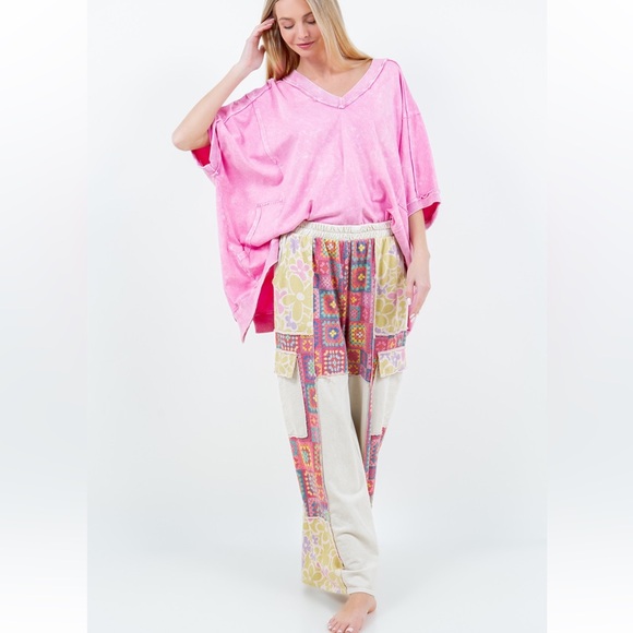 New Boutique Mineral Washed BOHO Crochet Floral Printed Pants So Fun! - Picture 3 of 7